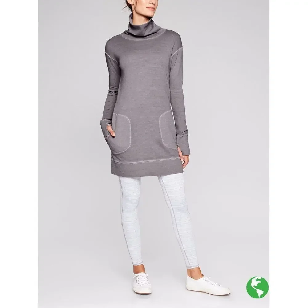 Athleta Women Small Silver Gray Eco Wash Long Sleeve Turtleneck Tunic